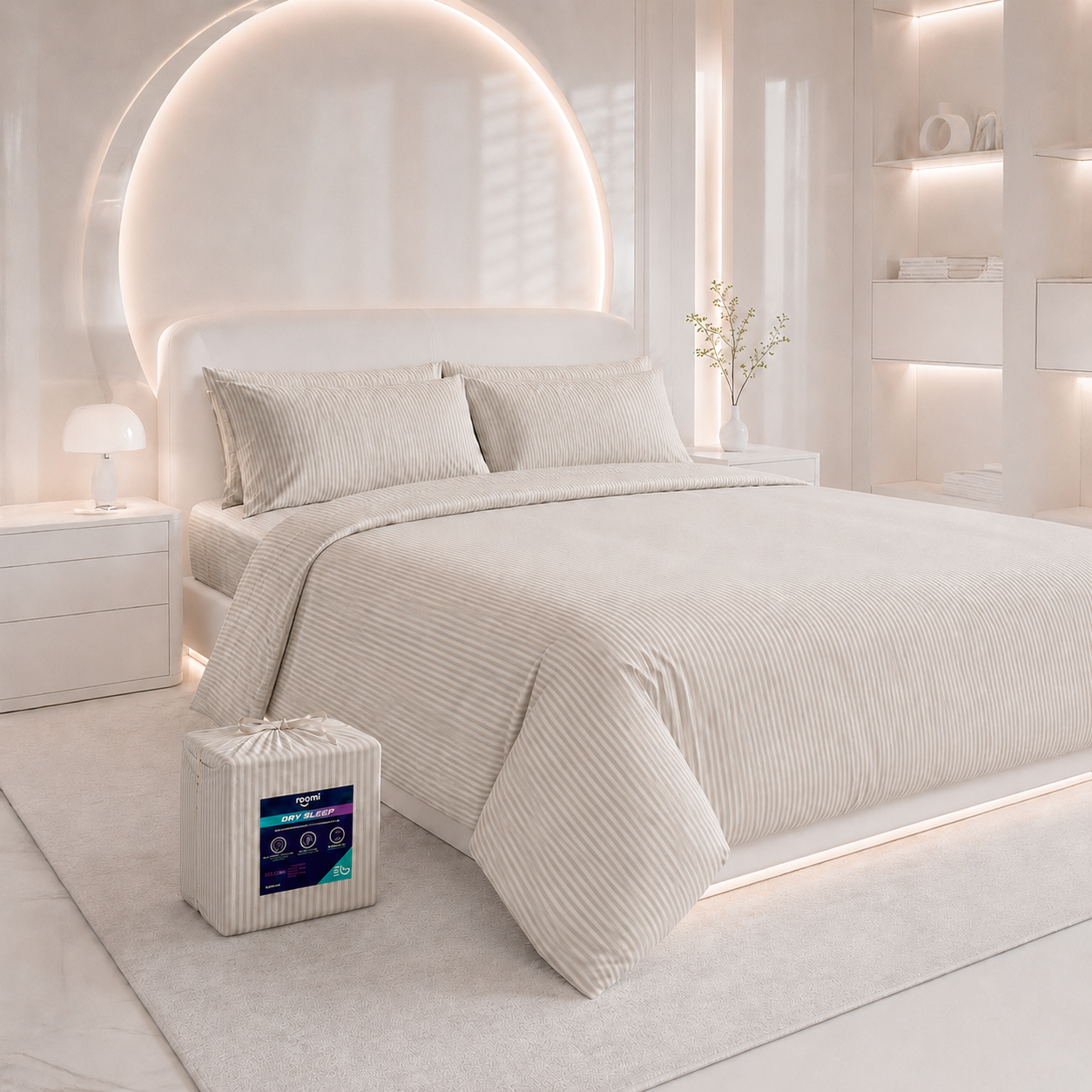 סט מצעים Dry Sleep ג׳רסי פסים חאקי