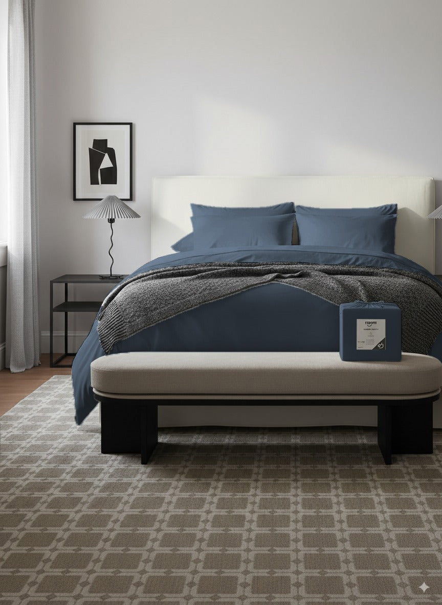 סט מצעי במבוק ג׳רסי כחול נייבי